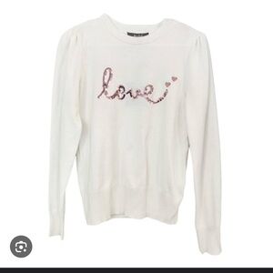 Elegant White Sweater with Red Sequin Love Design
